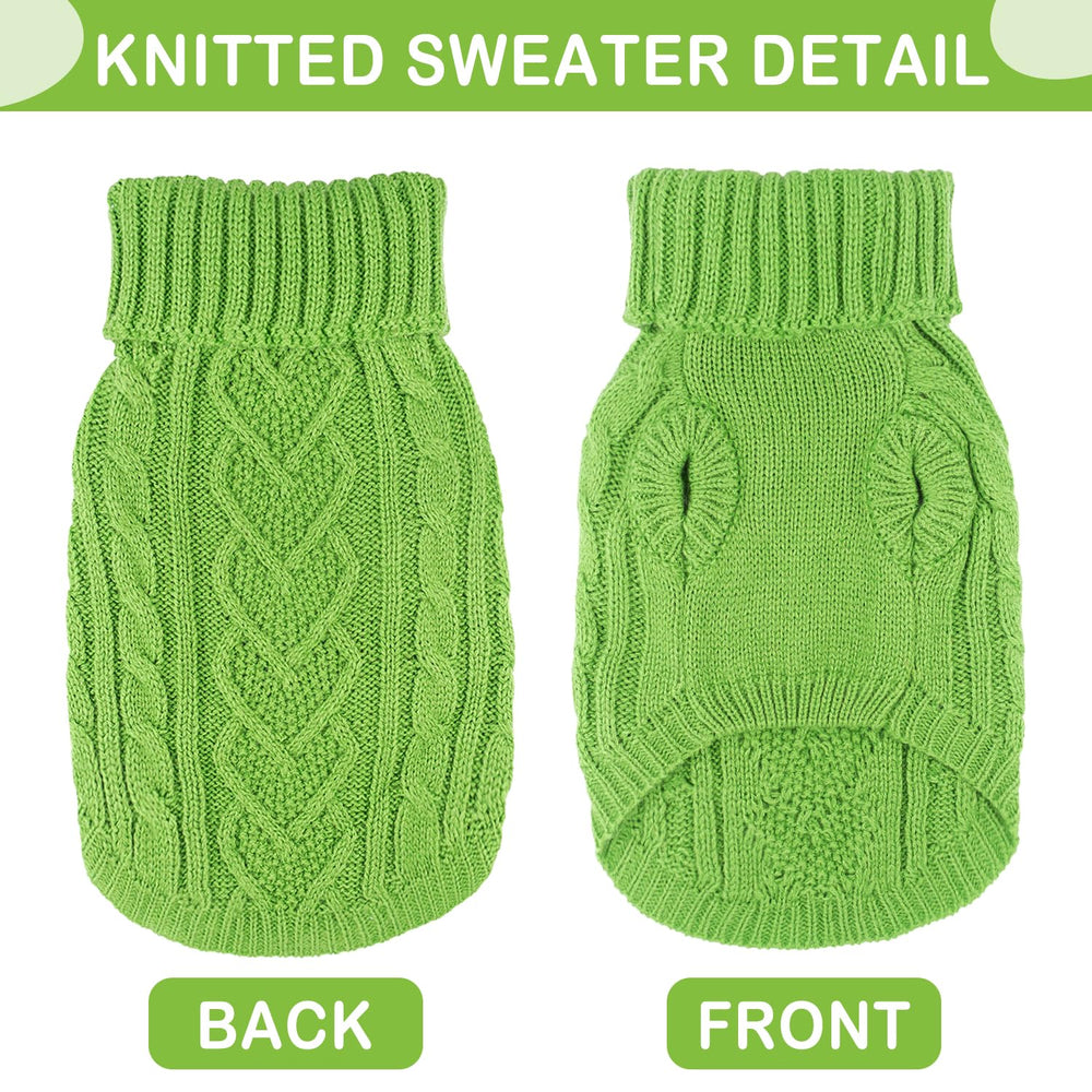 Puppishy dog sweater green small turtleneck detail highlights heat-trapping ribbing