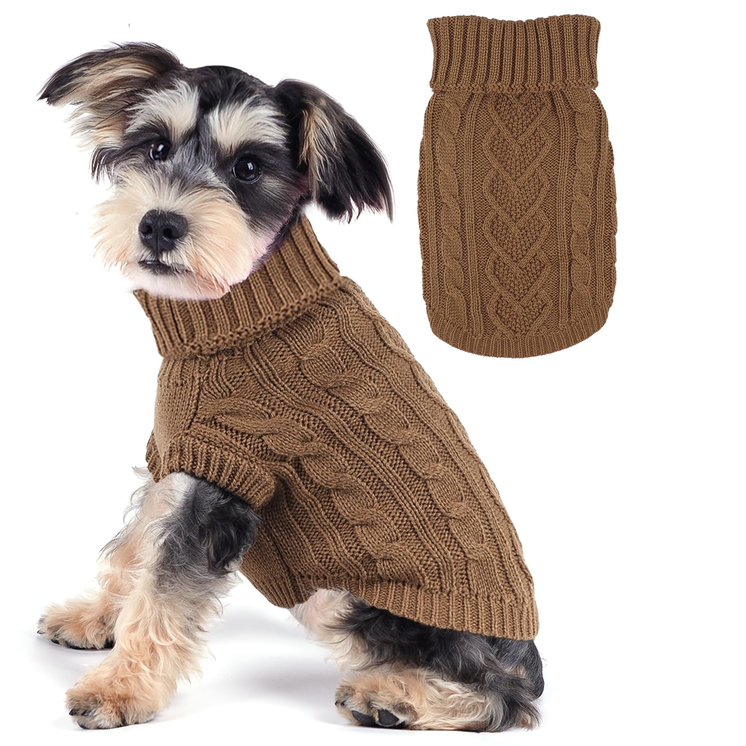 Puppishy dog sweater Khaki front view, cozy warmth for small dogs.