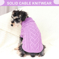 Puppishy Knitted Dog Sweater purple neck close-up highlights cozy turtleneck warmth.
