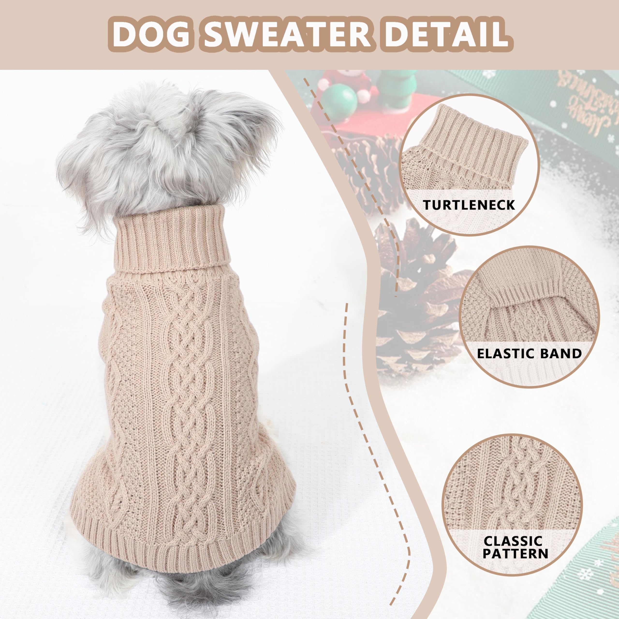 Puppishy small dog sweater beige back pattern showcases stylish knit for chilly walks.