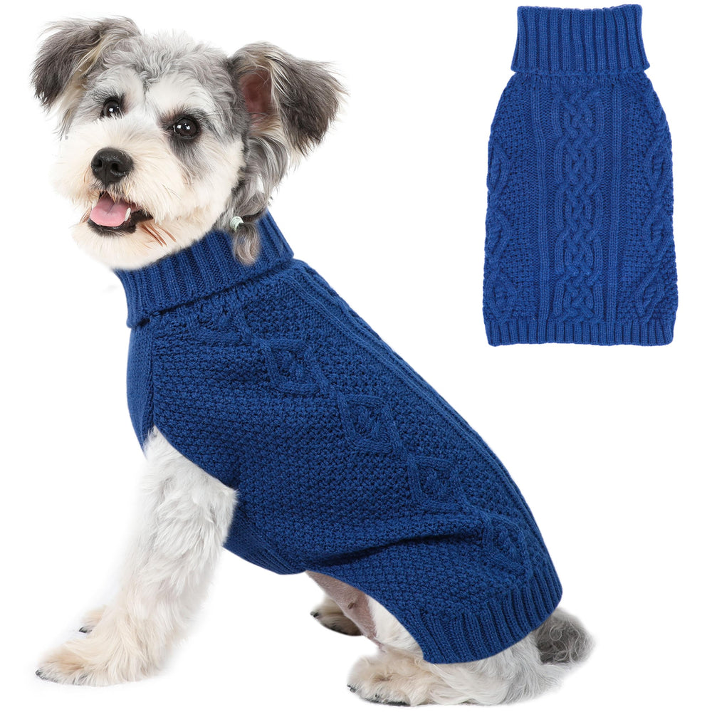 Puppishy small dog sweater navy blue front view keeps your pup warm during winter walks