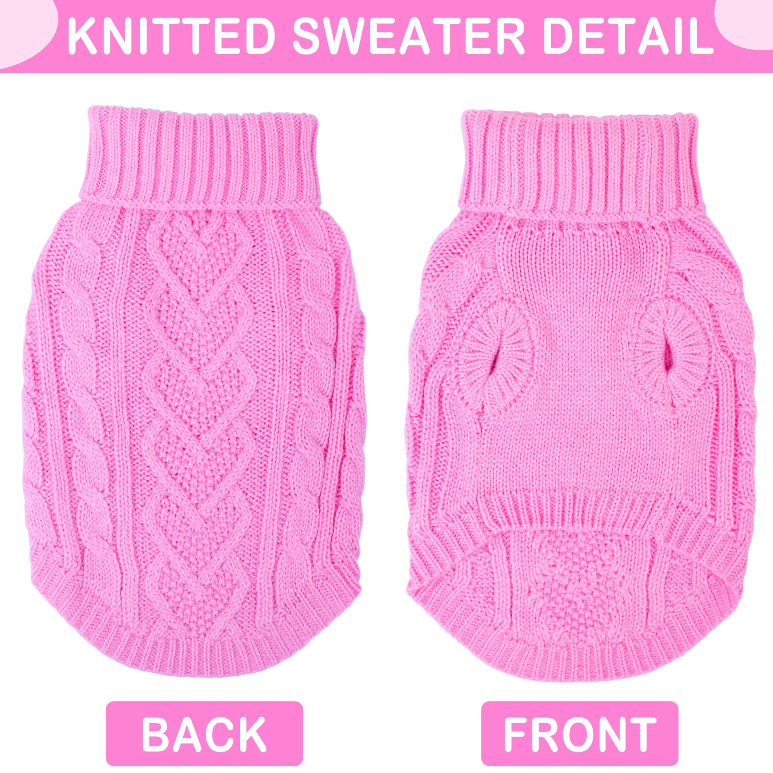 Puppishy turtleneck pullover pink dog sweater highlighting heat-trapping design