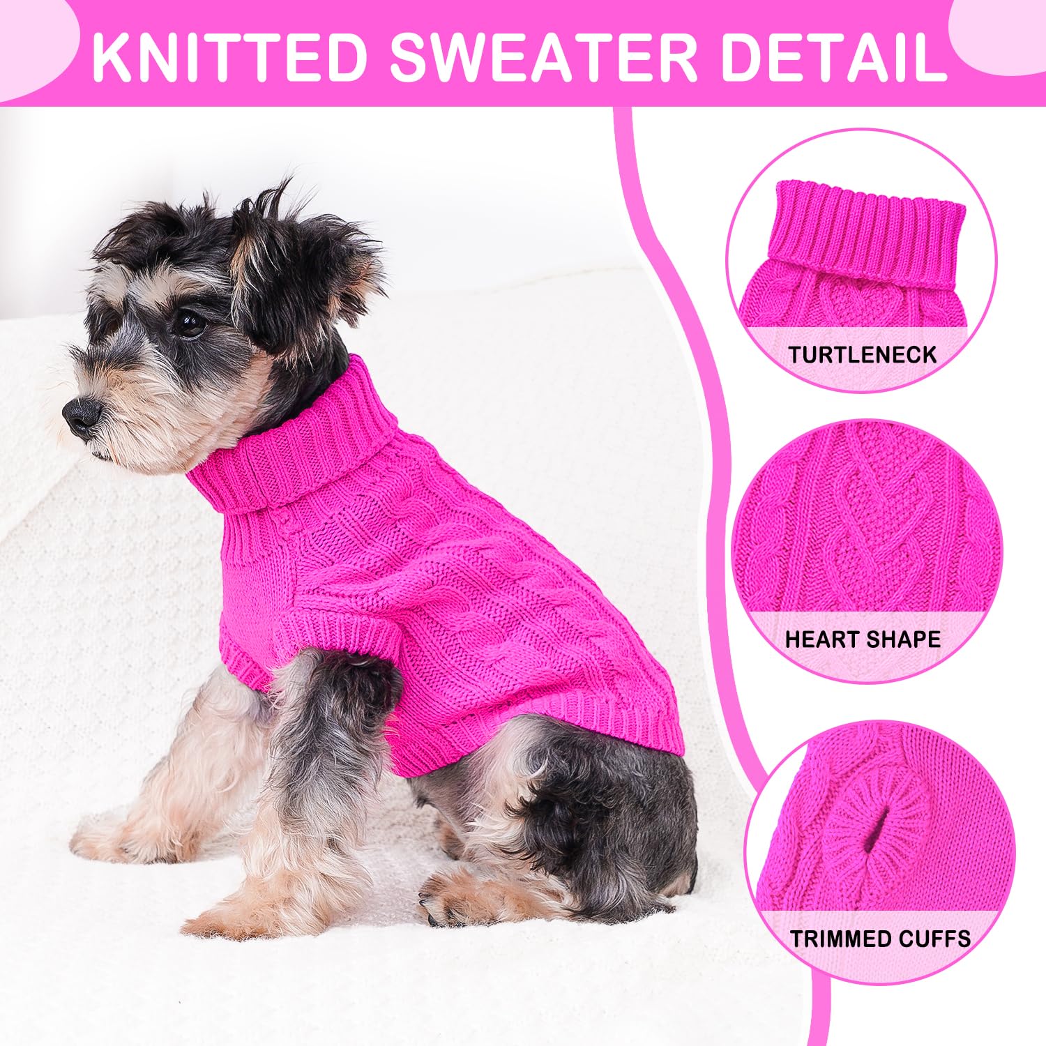 Puppishy turtleneck-pullover knit close-up demonstrates high elasticity for snug fit.