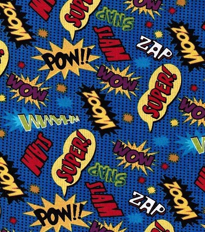 Puppy Bumpers Comic Words US-made stitching close-up highlights durable cotton fabric.