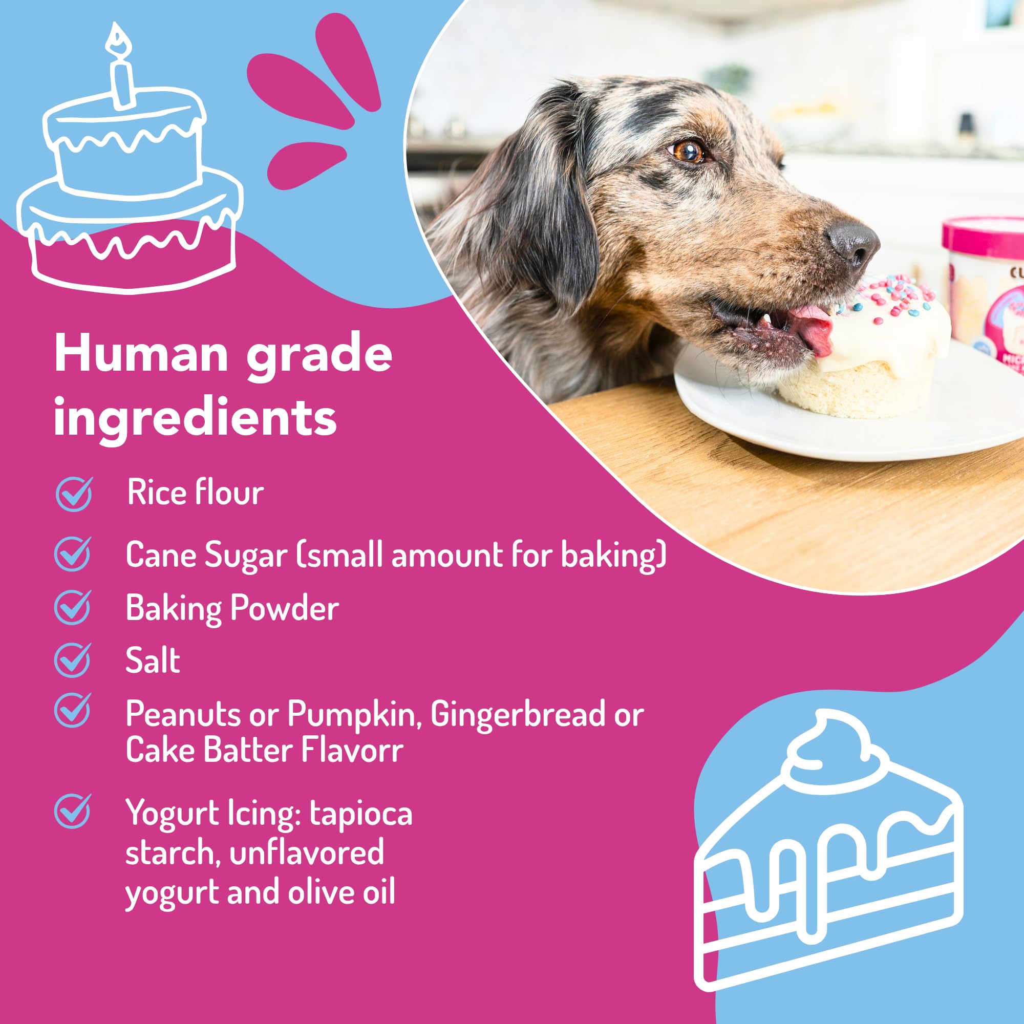 Puppy Cake Cuppy Cake peanut butter flavor offers a savory birthday treat.