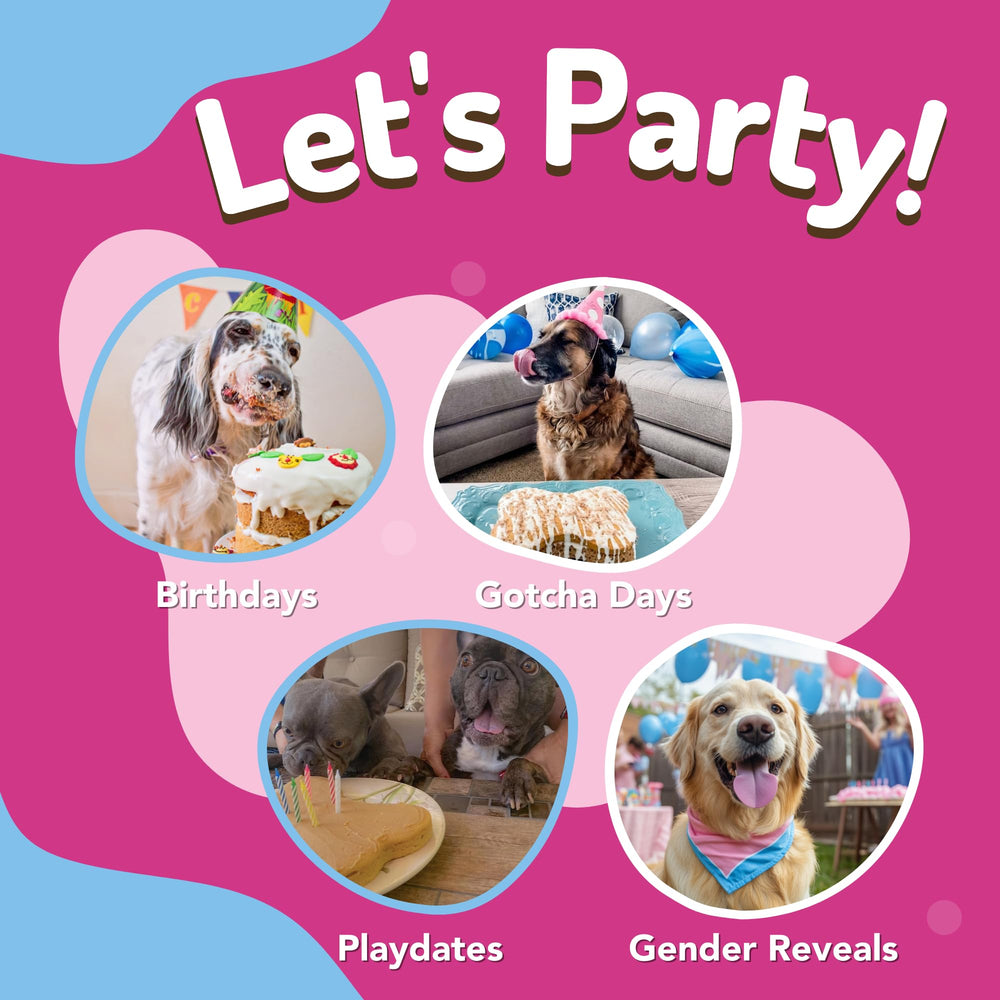 Puppy Cake Mix bone silicone pan is oven and microwave safe for flexible baking.