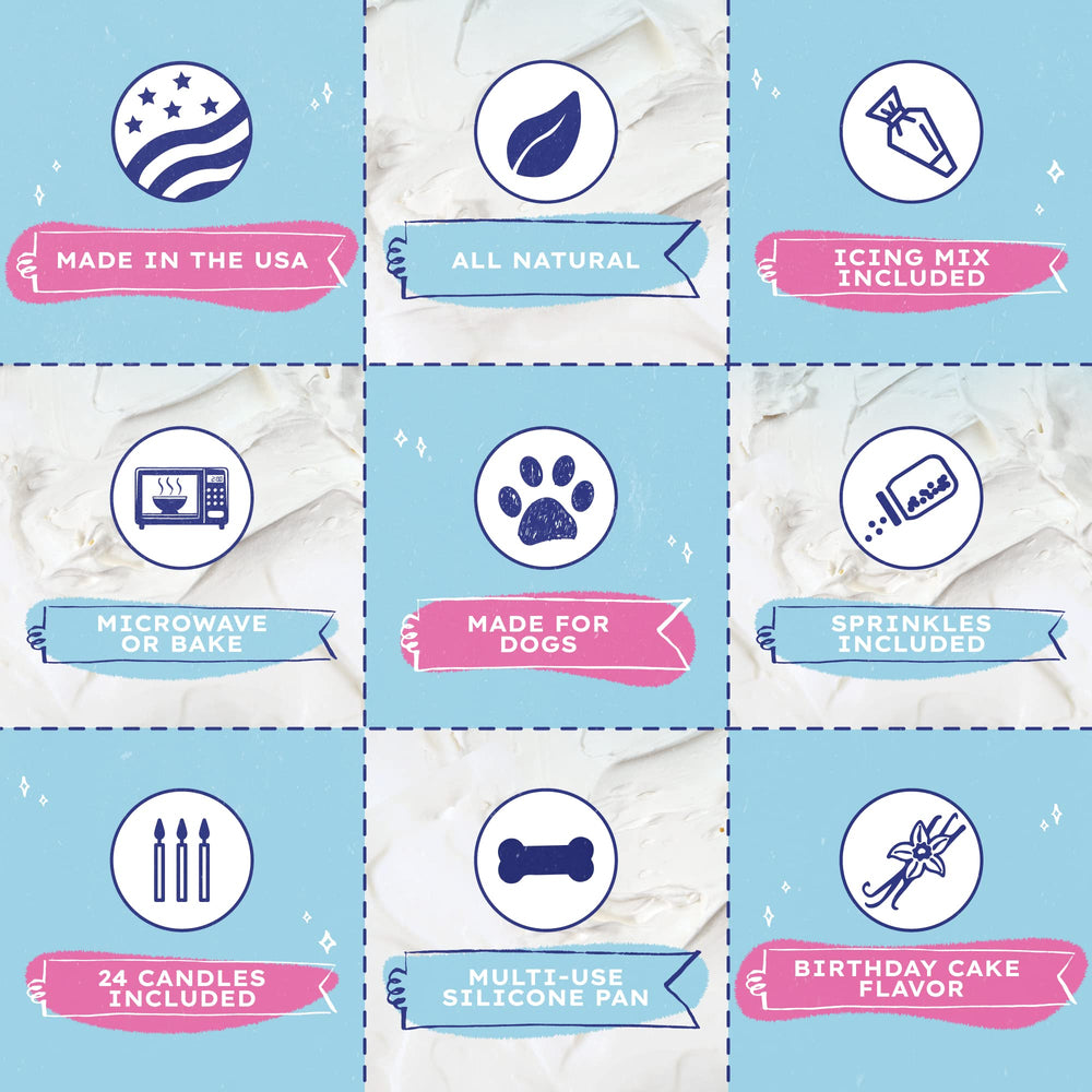 Puppy Cake Mix proudly made in USA packaging for pet lovers.