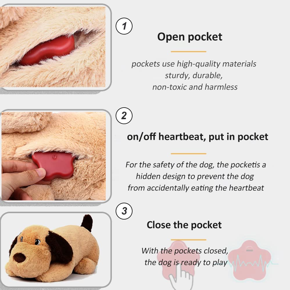 PUPPY KNOW plush heartbeat module visible for realistic heartbeat sensation