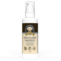 Puppy Lisa Muscle-Joint Cream bottle demonstrates quick absorption for dog joint comfort.