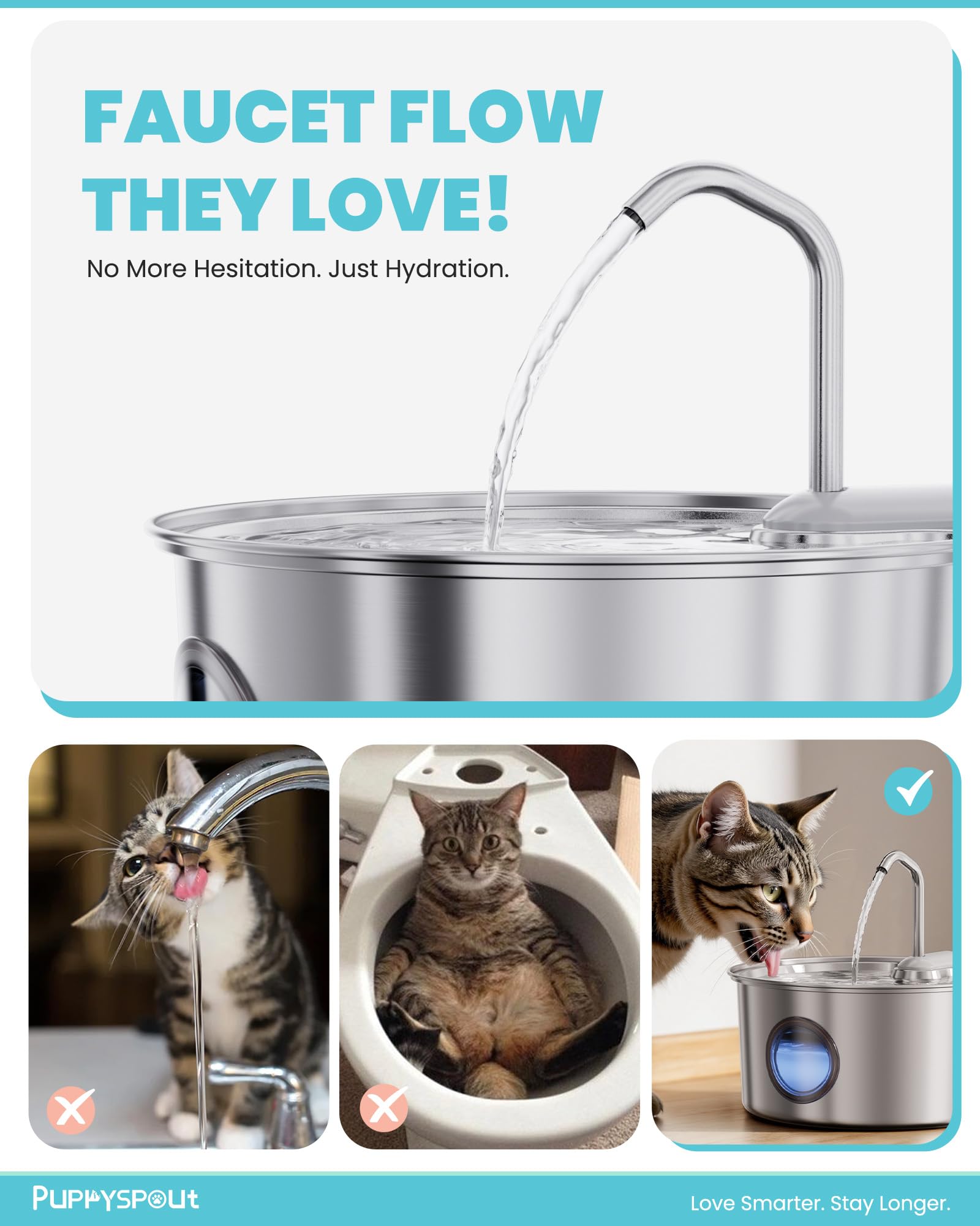 Puppyspout activated carbon filters capture impurities and odors for fresher water.