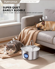 Puppyspout cat water fountain stainless-steel body for durable, clean-tasting drinking