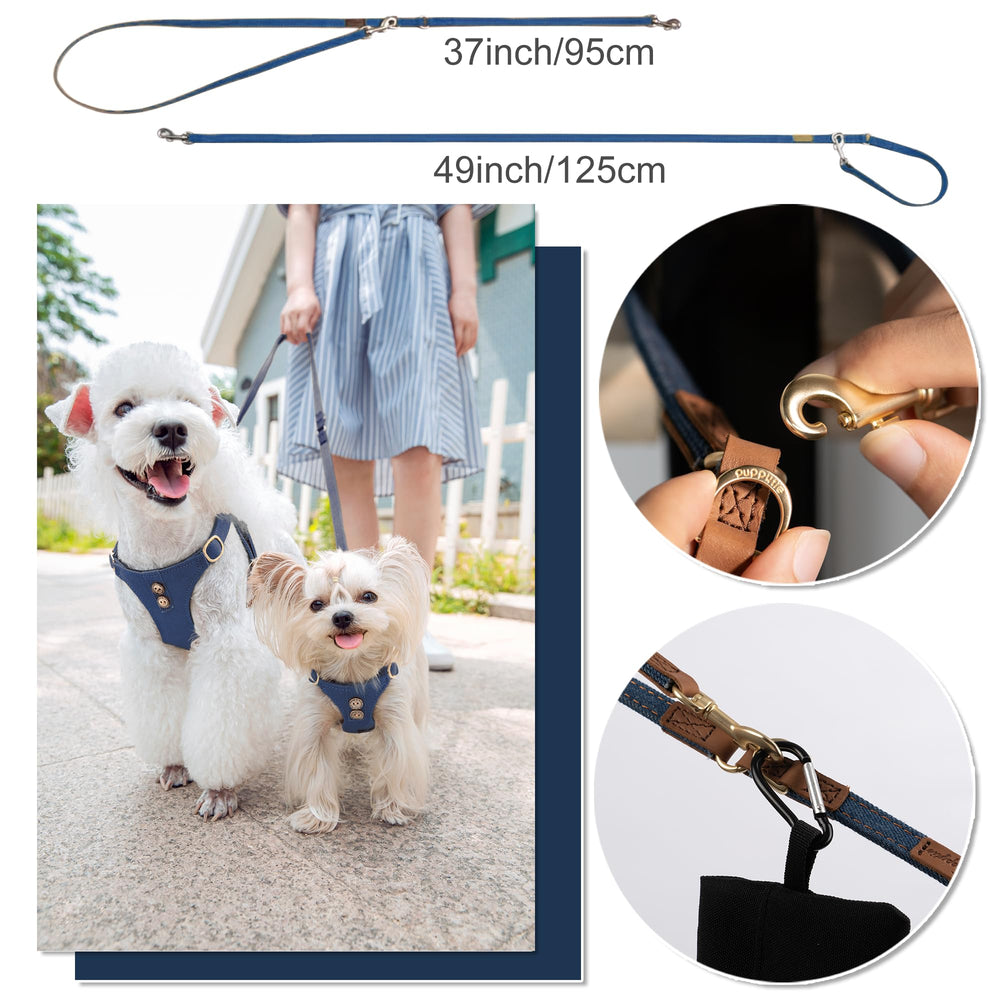 Puppytie escape-proof vest design helps secure small dogs during outdoor strolls.