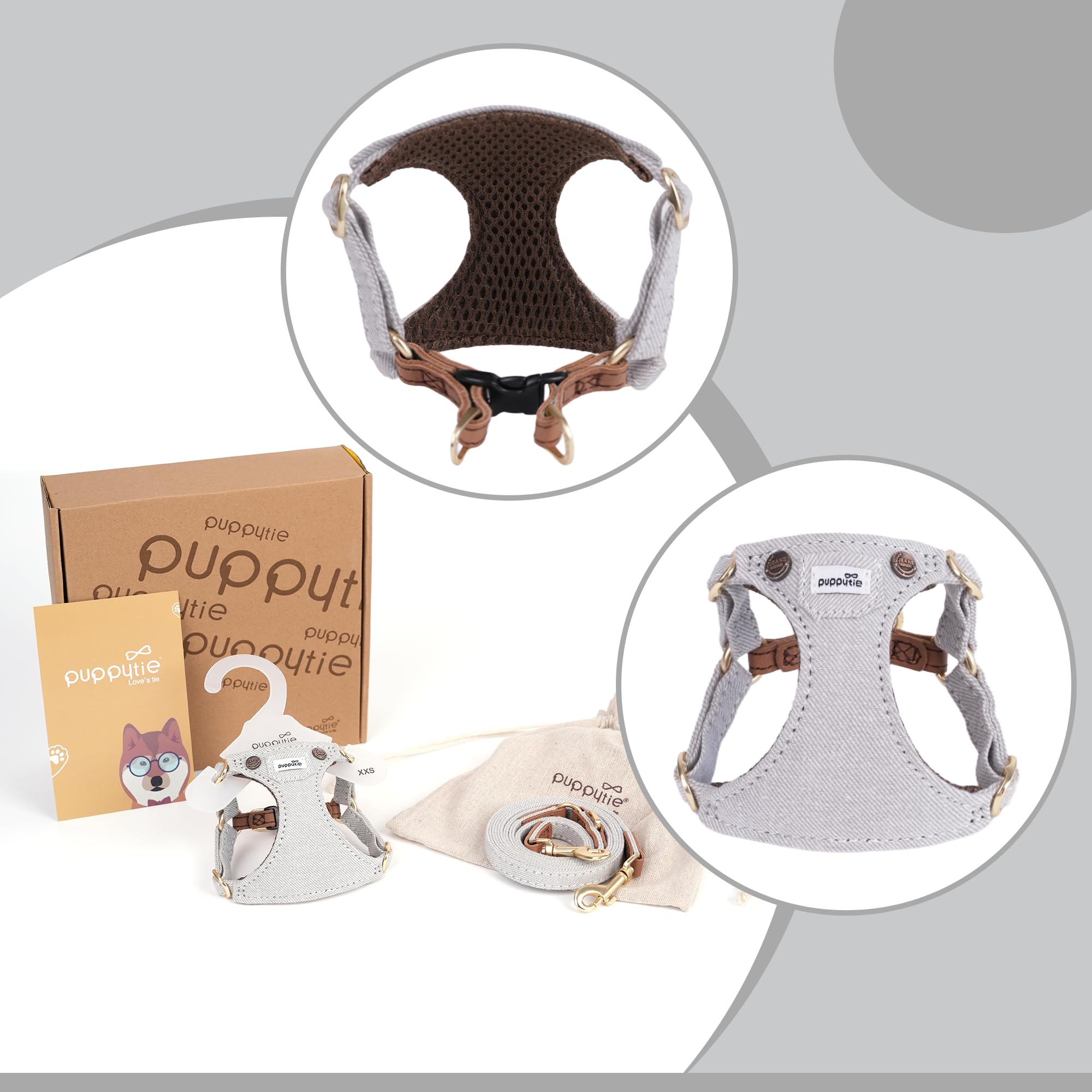Puppytie No Pull Harness dual leash lengths in use for versatile control