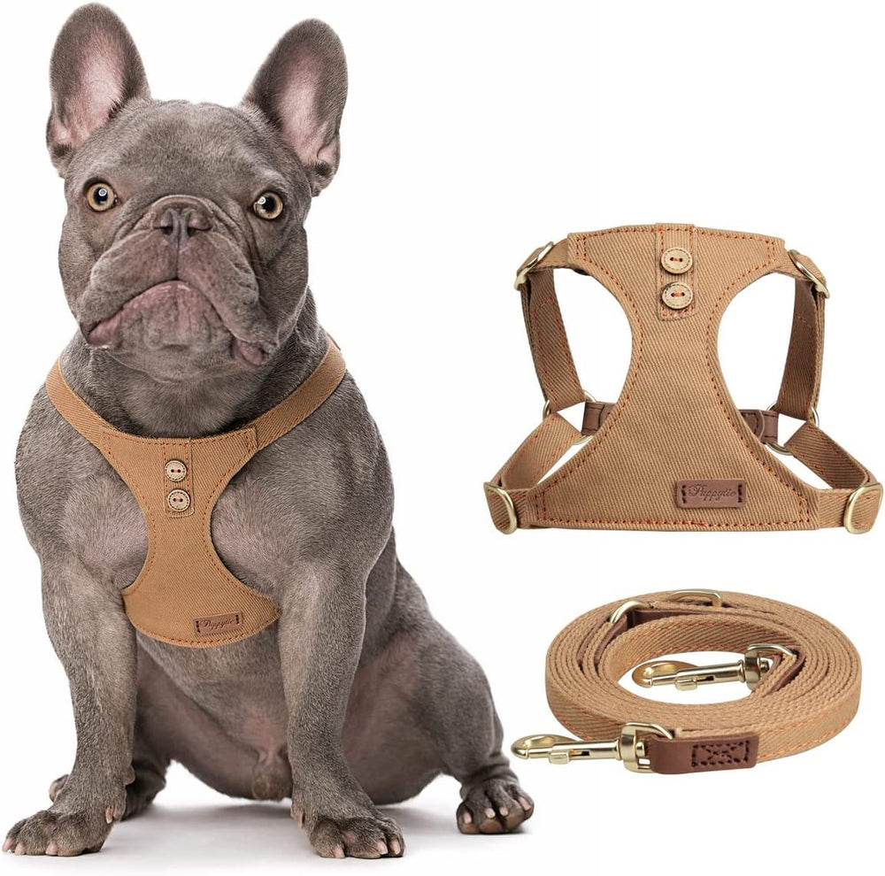 Puppytie no-pull harness XXS in khaki camel eases gentle leash training.