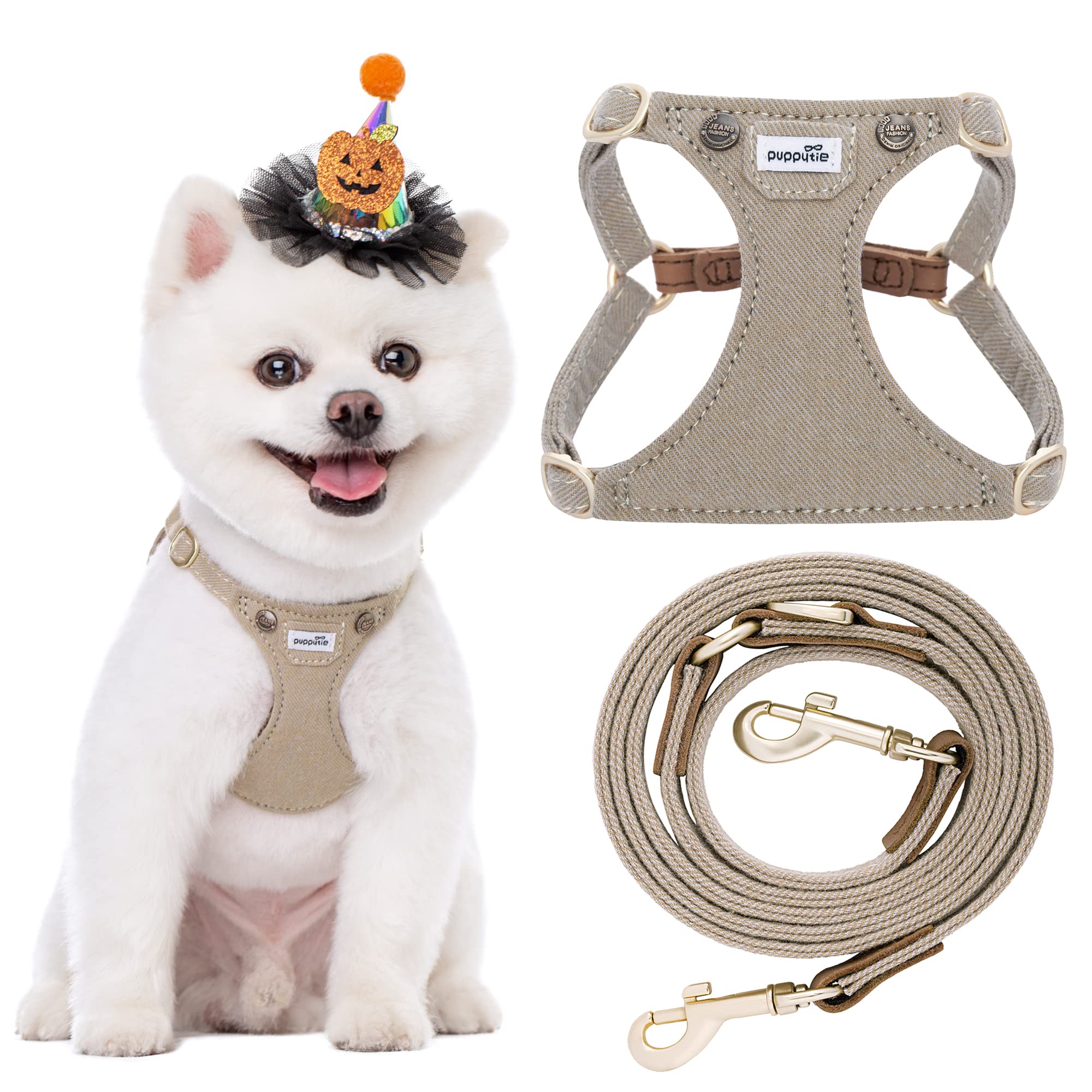Puppytie No Pull XS harness in denim mocha brown for comfortable daily walks.