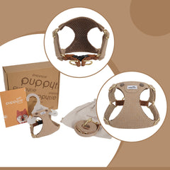 Puppytie soft breathable fabric harness minimizes skin irritation during wear.