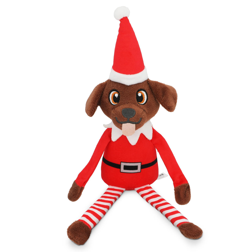 PUPROAR Pooch on a Perch elf toy under the tree delivers festive fun for dogs.
