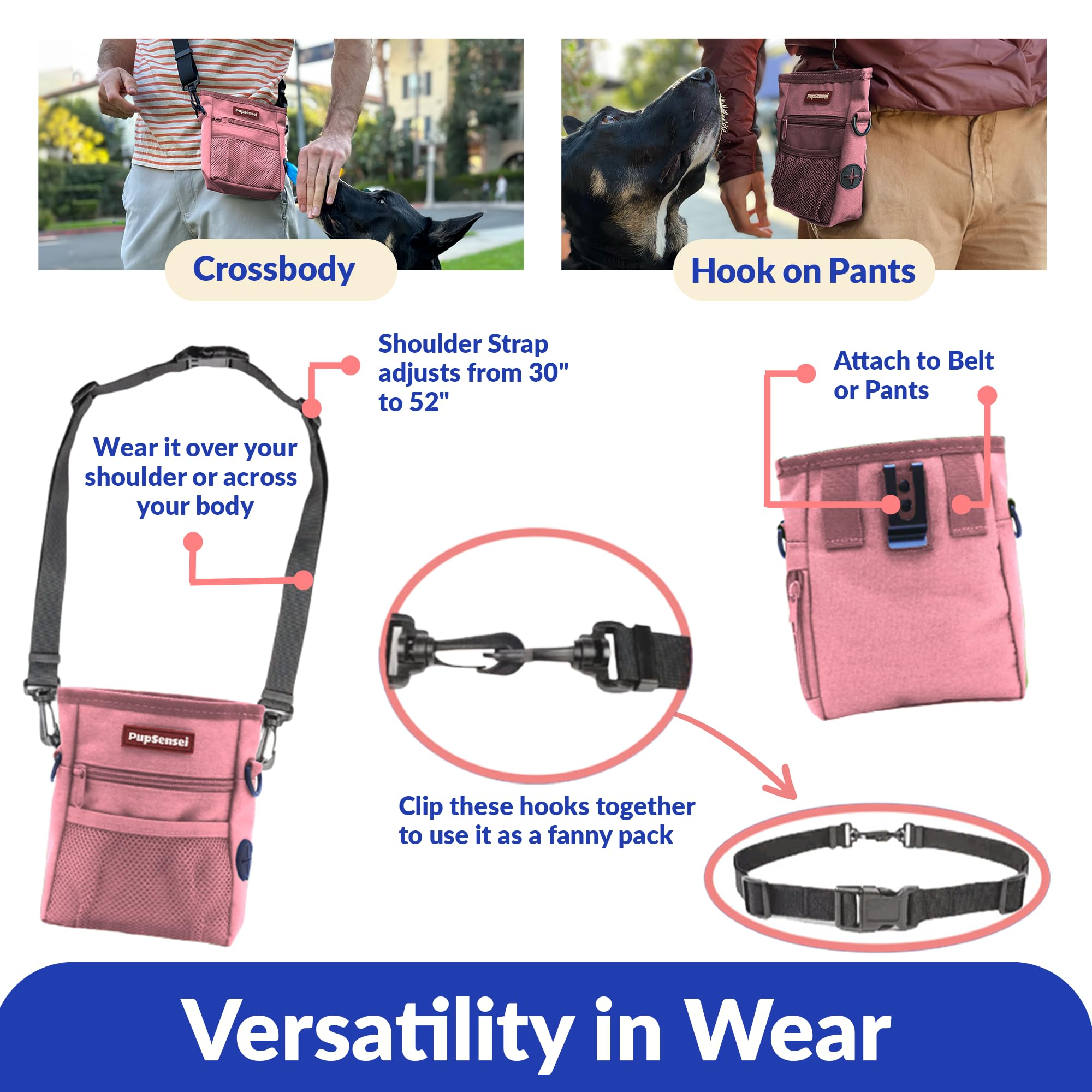 PupSensei treat pouch belt attachment enables secure hands-free carrying.
