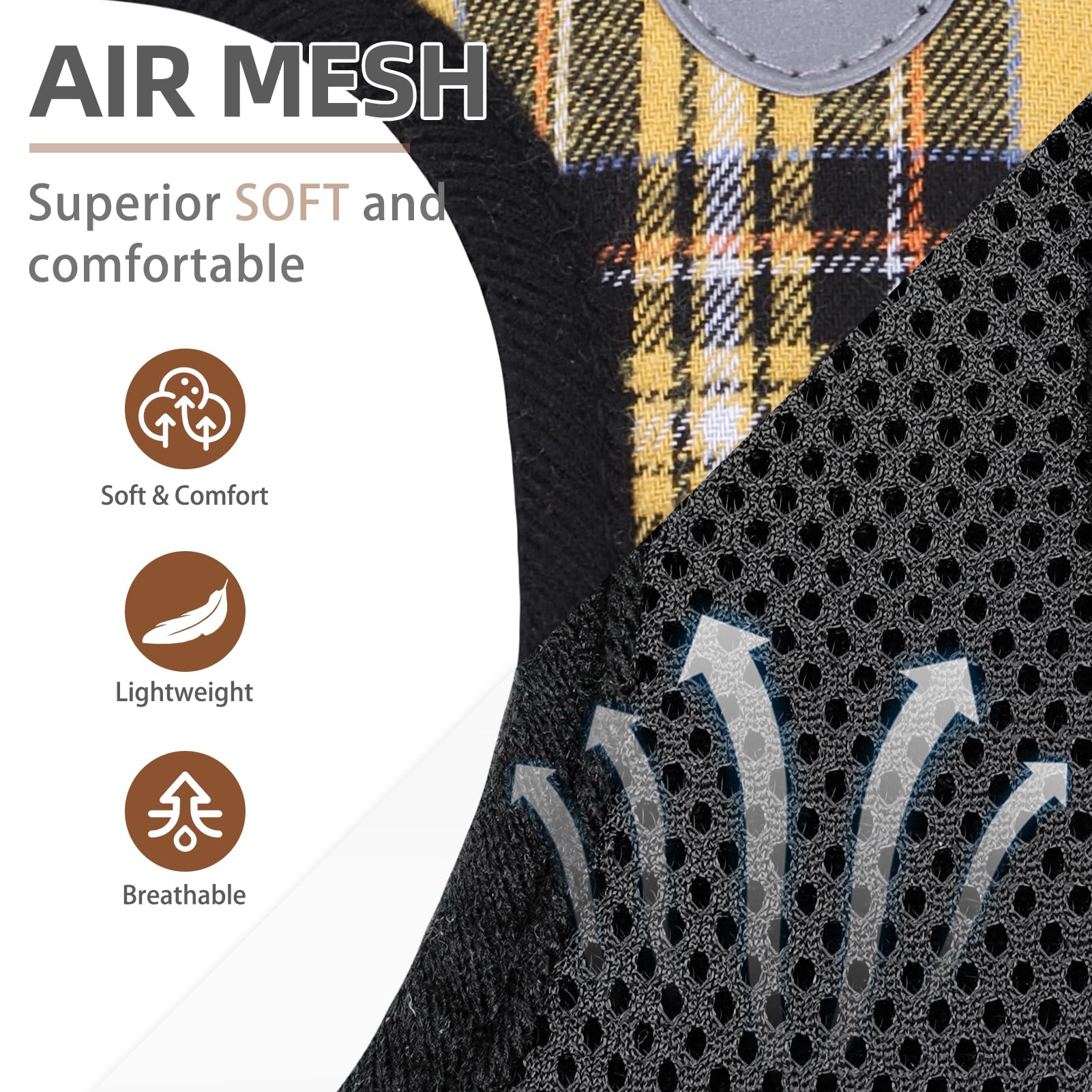 PUPTECK adjustable dog harness yellow side view highlighting breathable mesh comfort for all-day wear