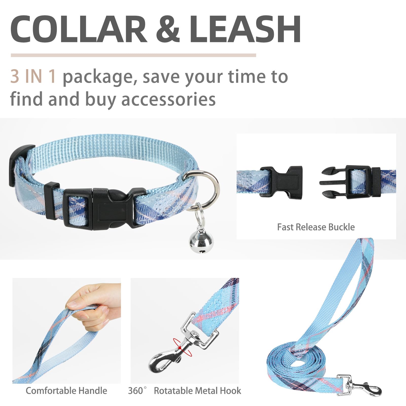 PUPTECK collar with bell blue for daily wear and audible alert