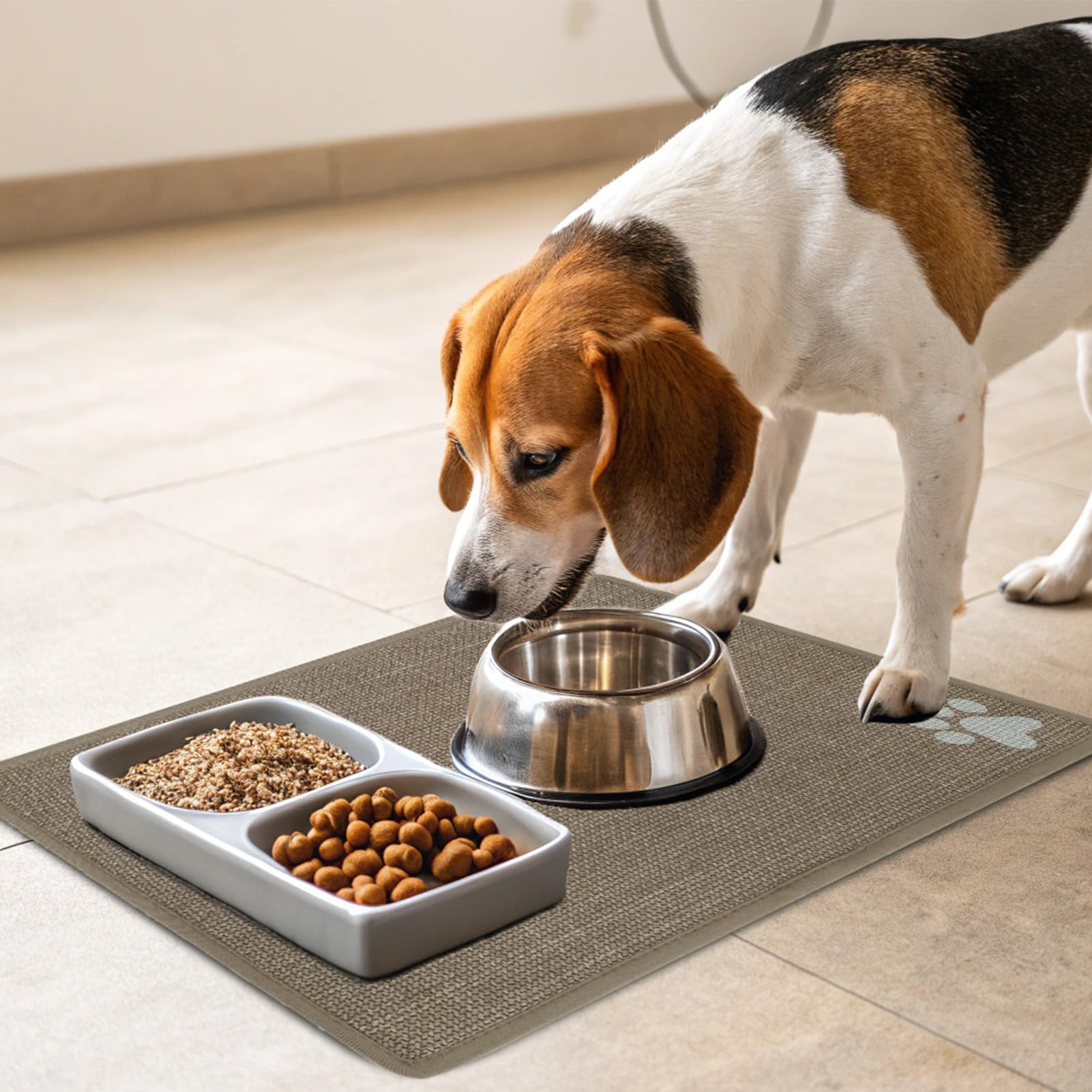 PUPTECK dog food mat Khaki color complements home dining
