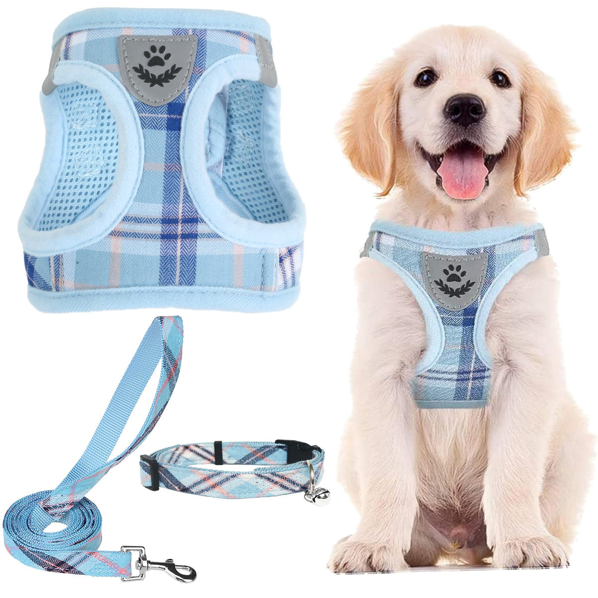 PUPTECK dog harness blue XS front view showing no-pull design for confident daily walks