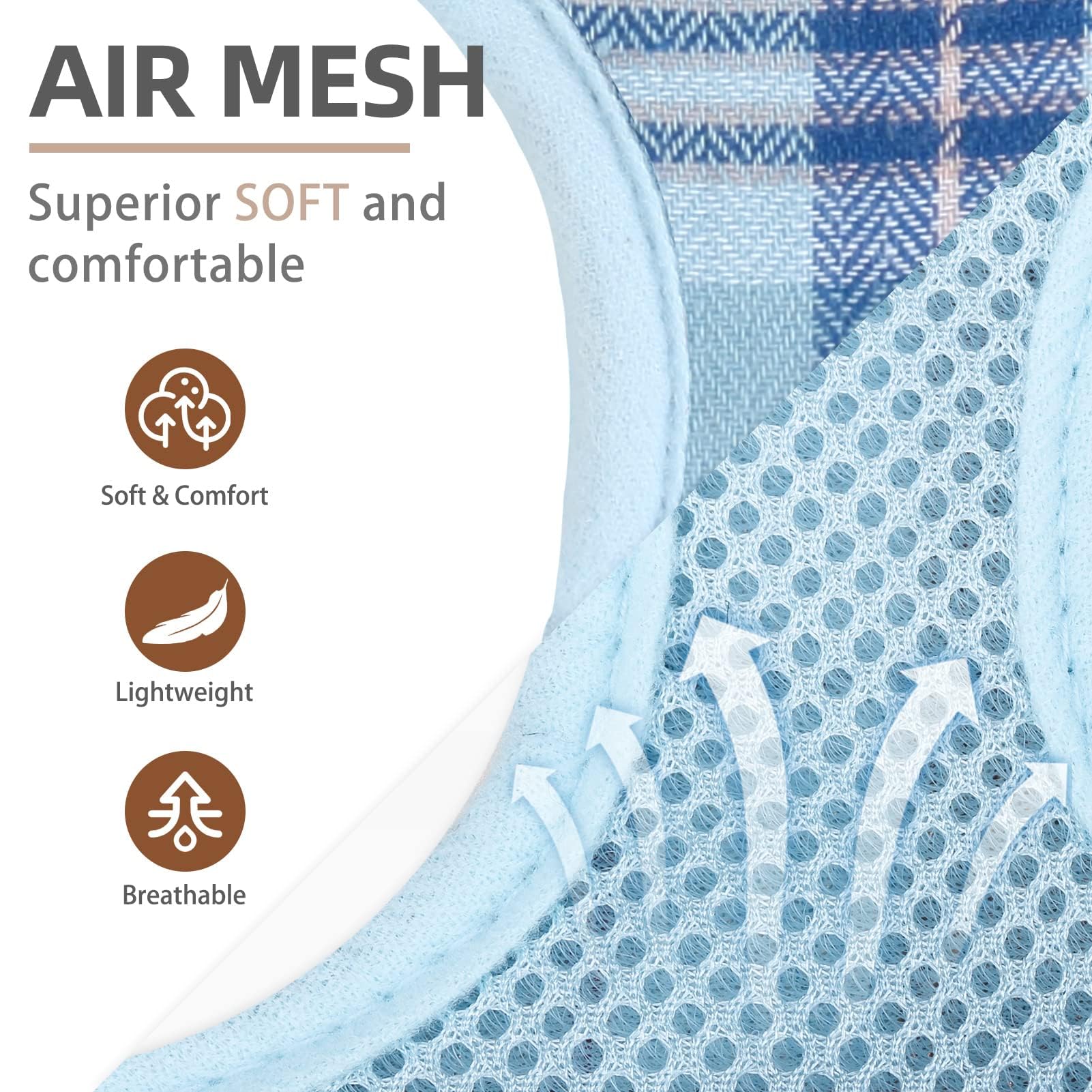 PUPTECK dog harness blue XS side view highlighting breathable mesh comfort