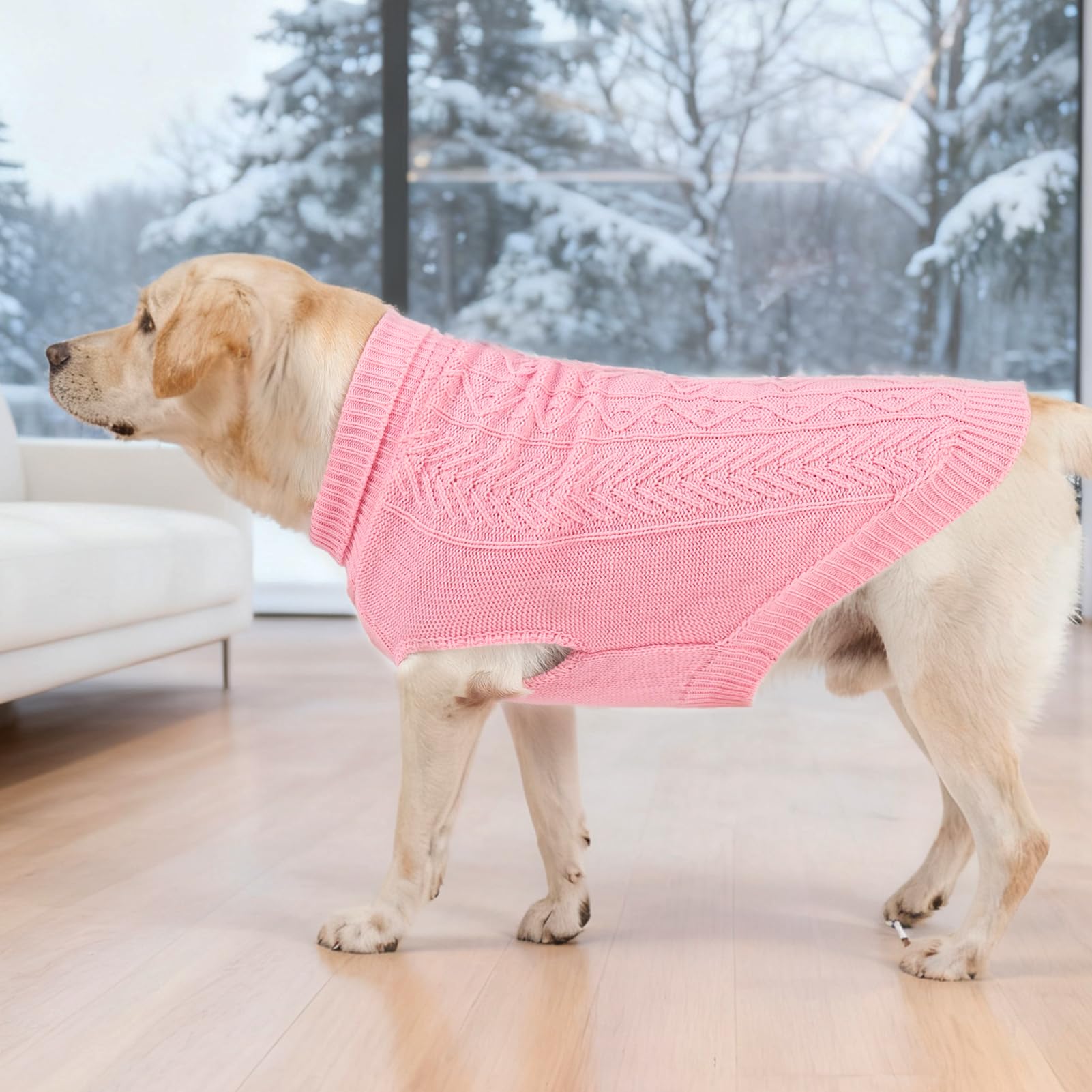 PUPTECK dog sweater pink leash hole detail adds convenient walking setup.