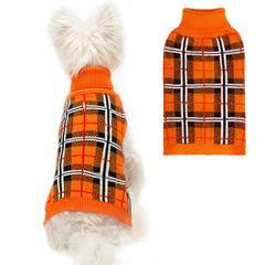 PUPTECK dog sweater plaid front view for winter warmth and festive style.