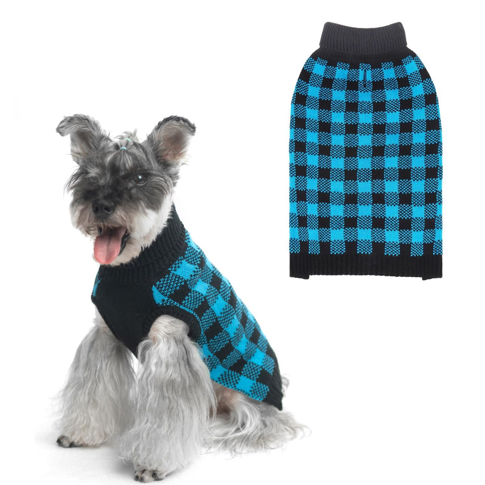 PUPTECK dog sweater plaid front view for stylish warmth on cold days