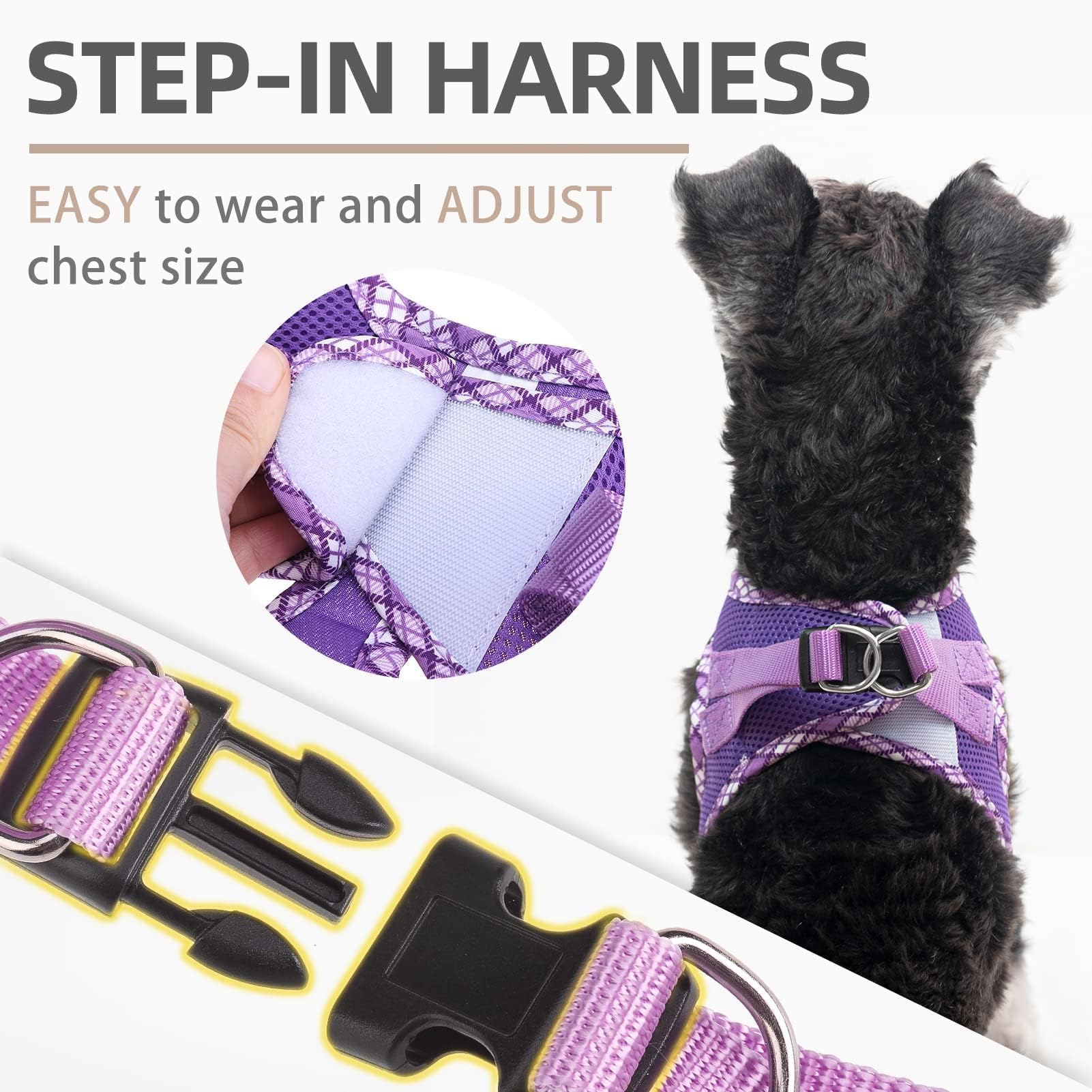 PUPTECK easy-on-off harness with quick-release buckle for secure fit