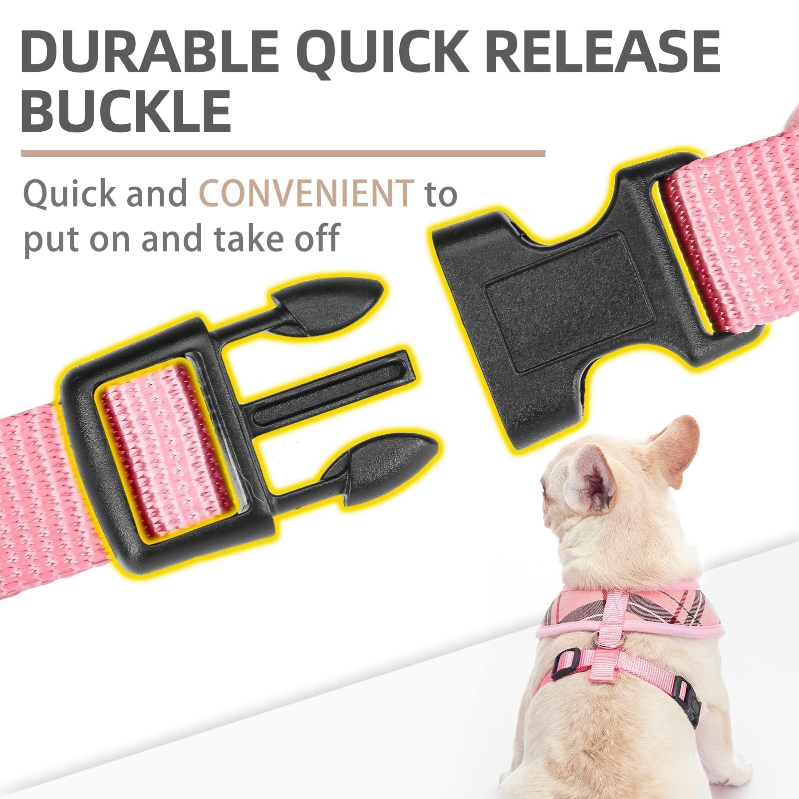 PUPTECK quick-release buckle on harness for easy on-off