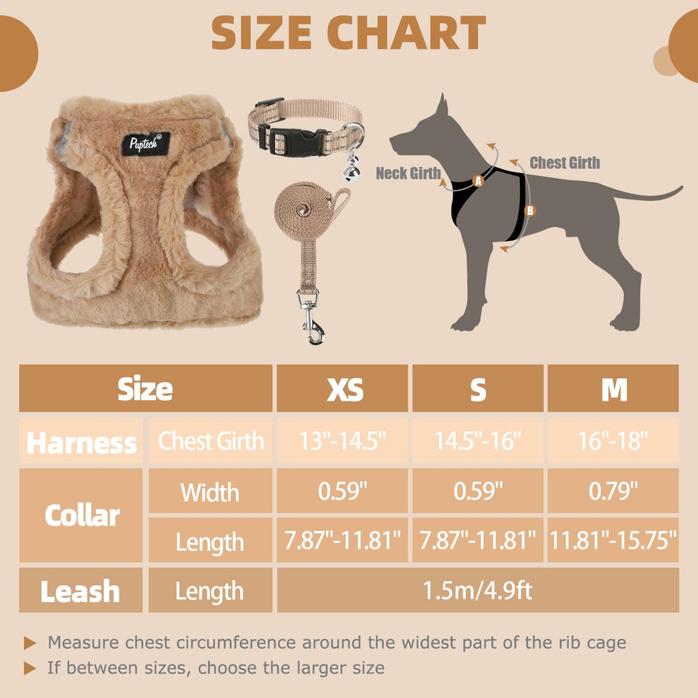 PUPTECK harness-collar-leash set in khaki with reflective strips for safer night walks.