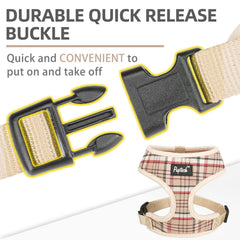 PUPTECK harness on small-dog model demonstrates secure fit.