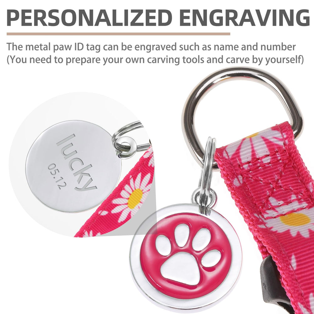 PUPTECK ID tag closeup with paw pattern and engraving option