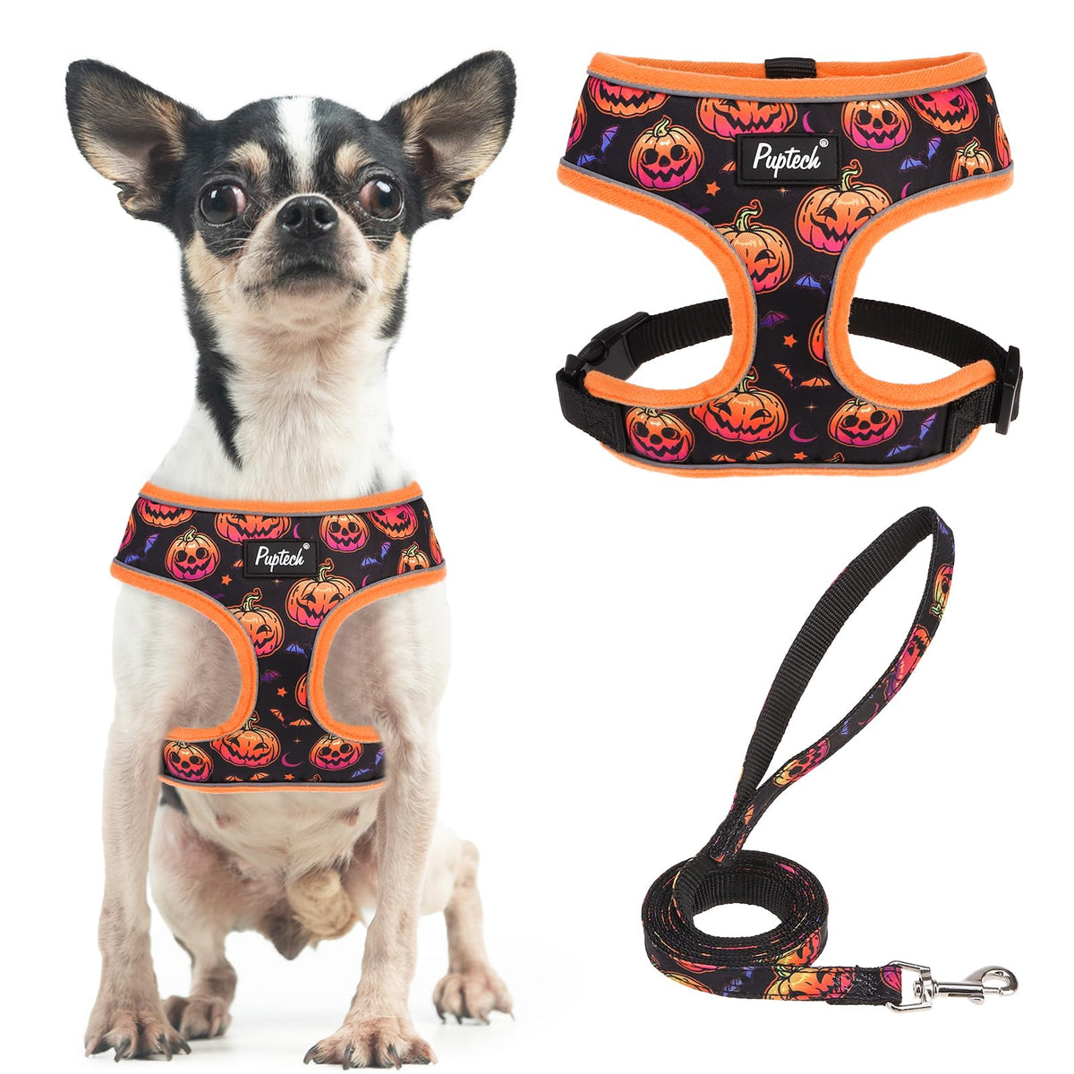 PUPTECK soft mesh harness in Halloween orange provides lightweight daily comfort.