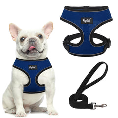 PUPTECK soft mesh harness in navy for comfortable daily walks.