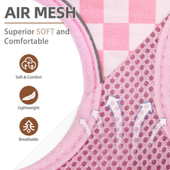 PUPTECK soft mesh harness pink checkered side view illustrating secure no-pull design in action