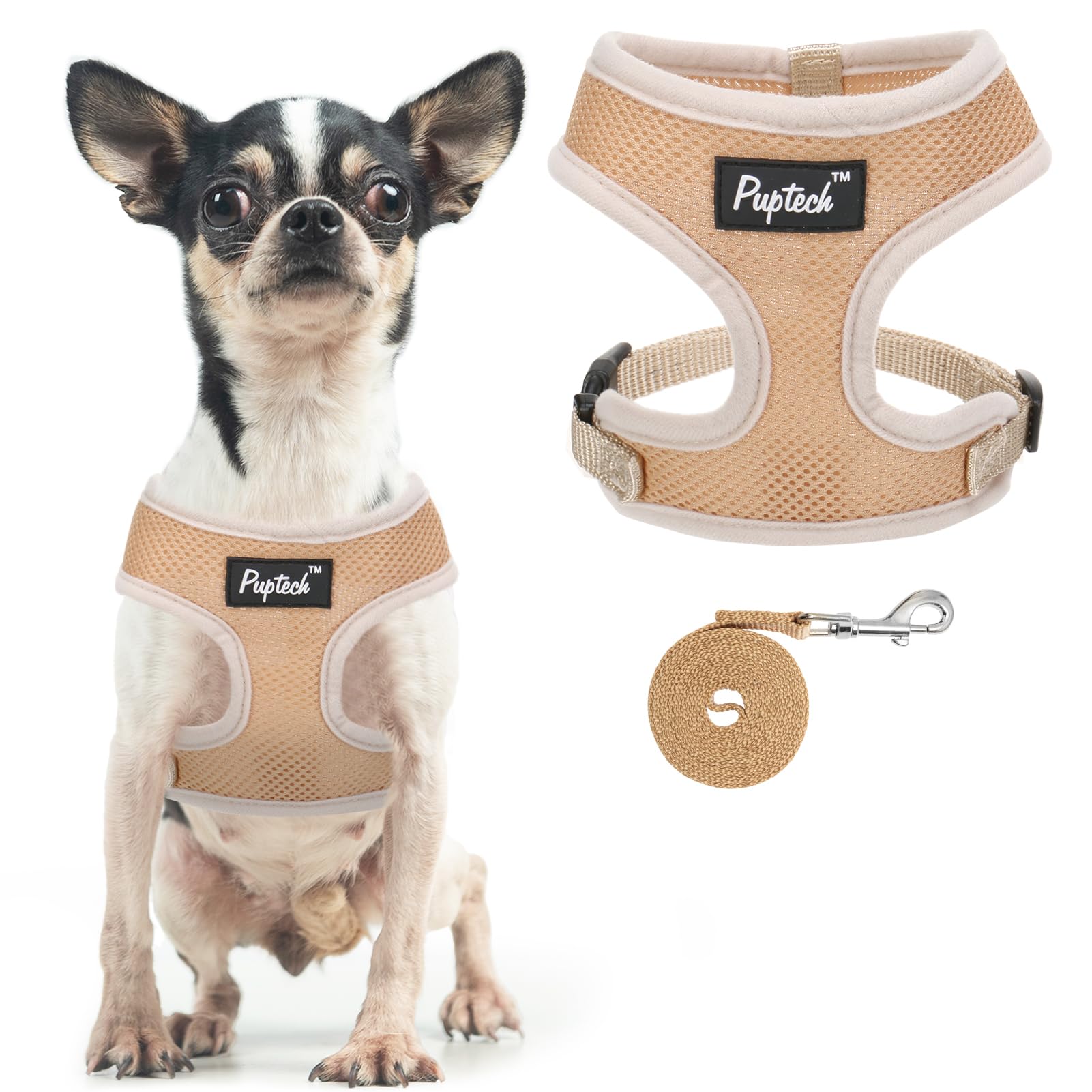 PUPTECK arnés de malla suave beige para paseos diarios confortables