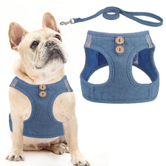 PUPTECK dog harness denim steelblue front view shows comfortable daily fit