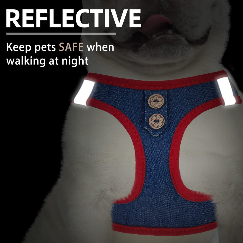 PUPTECK denim navy harness shows reflective strips for better visibility at night