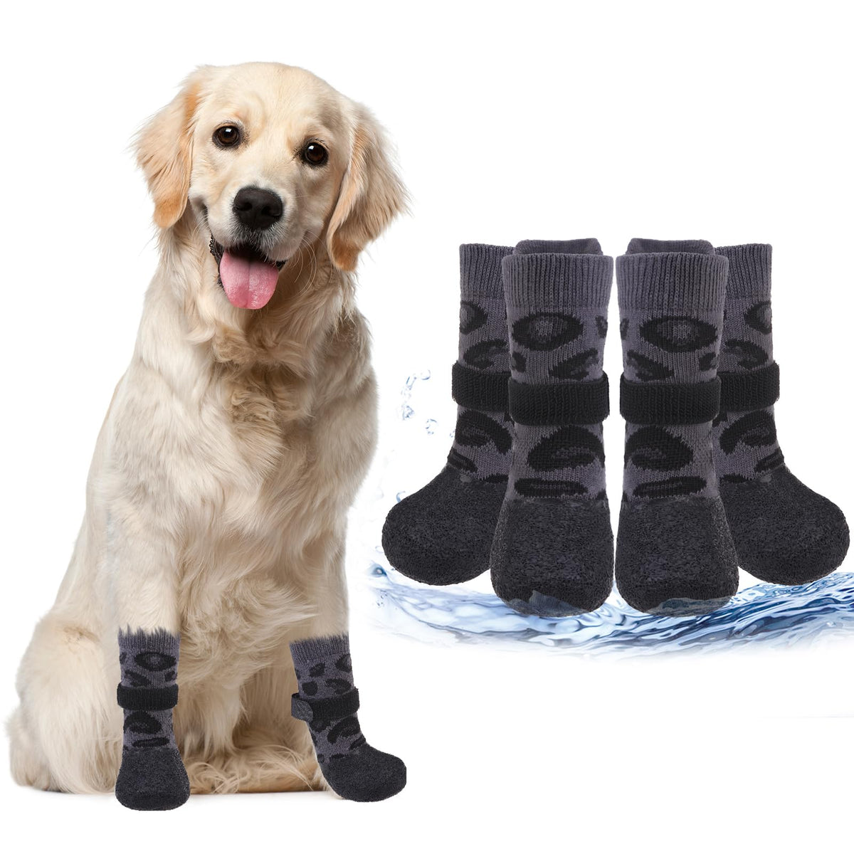 PUPTECK Leopard anti-slip dog shoes provide strong bottom grip for safe floor traction.