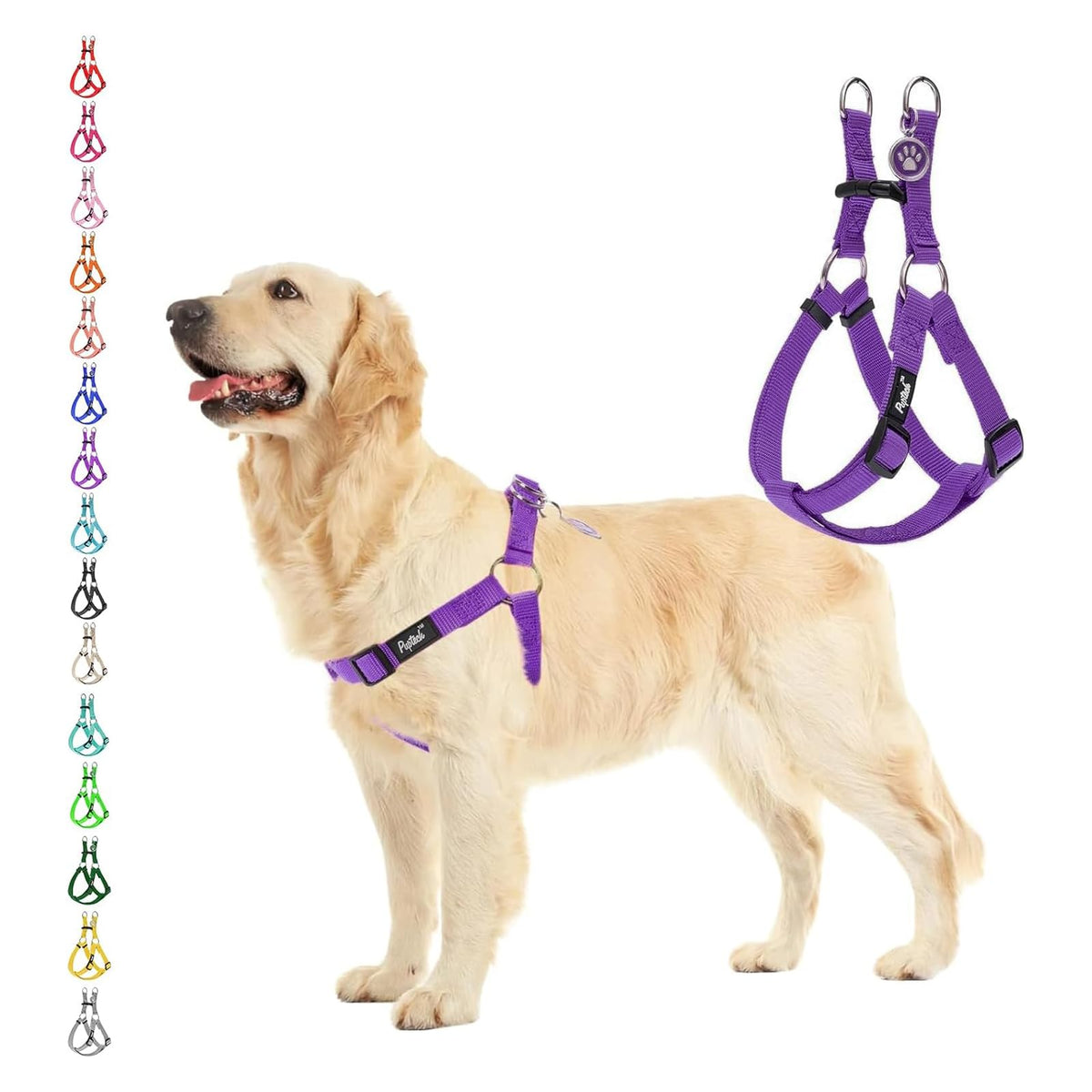 PUPTECK No Pull Harness side view highlights chest-fit for comfortable daily walks.