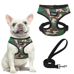 PUPTECK soft mesh harness camouflage front view for lightweight daily walks and comfort.