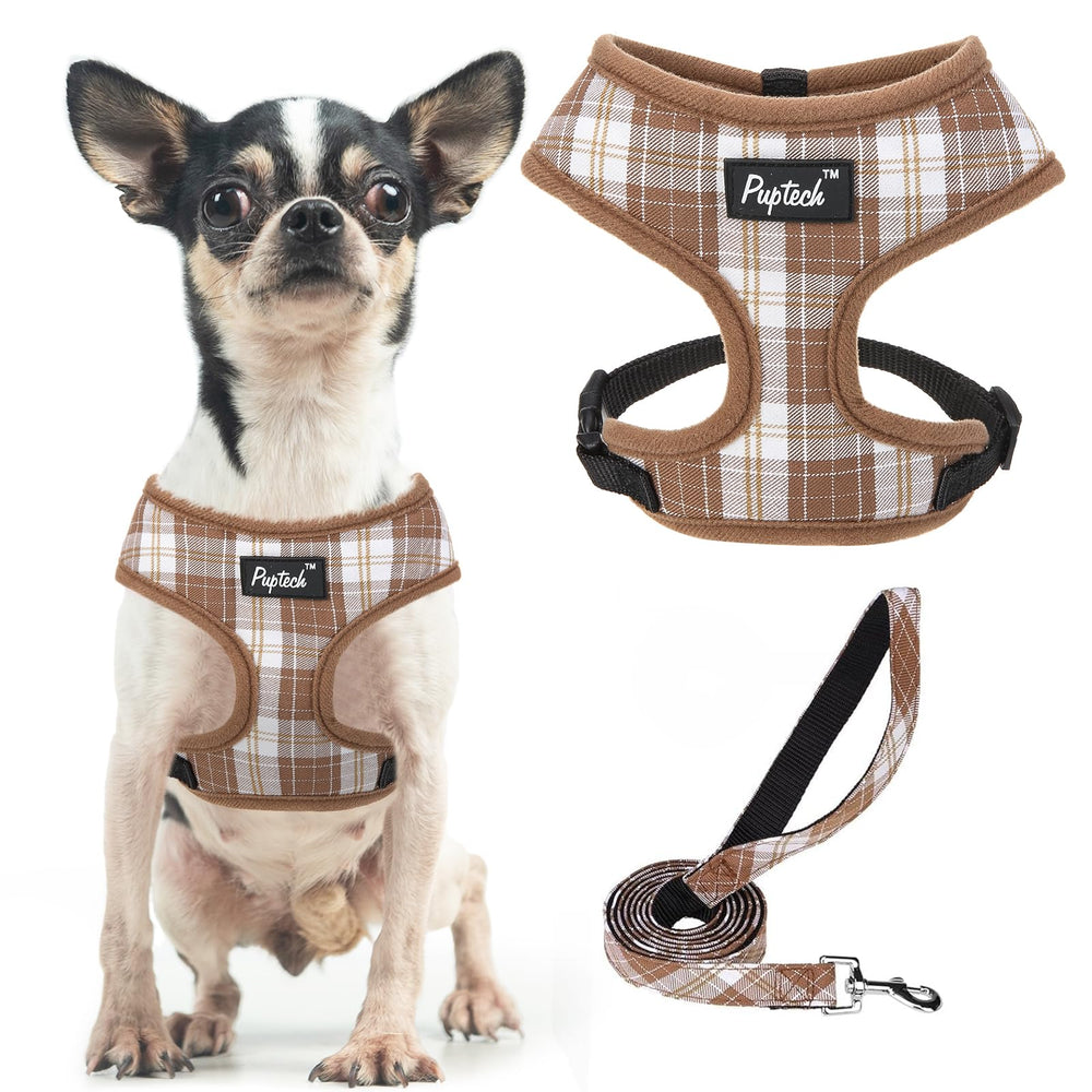 PUPTECK soft-mesh harness plaid-pattern closeup for everyday comfort