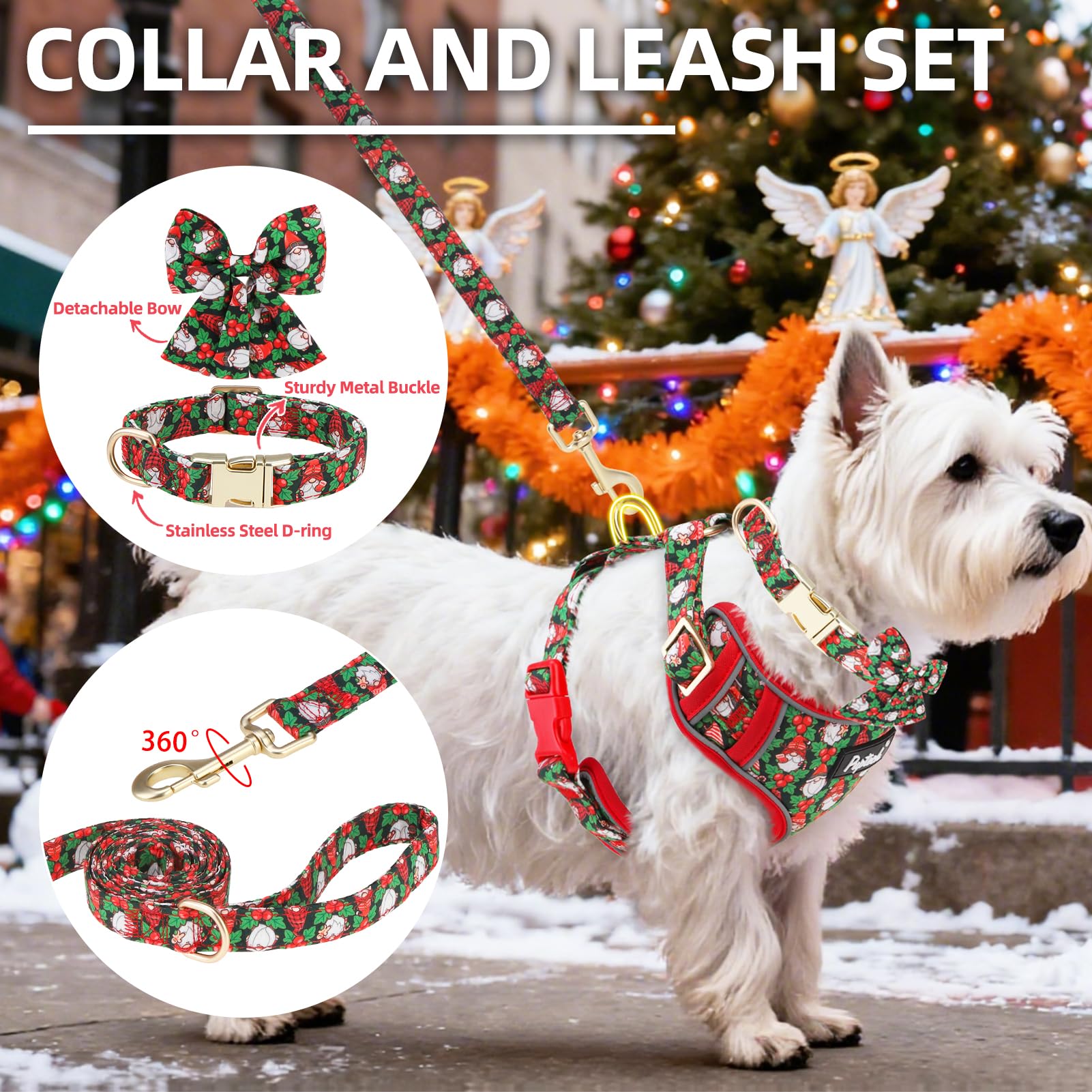 PUPTECK 5ft Christmas leash supports confident daily walks with coordinated holiday look.