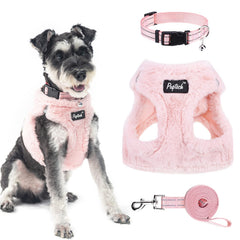 PUPTECK adjustable dog harness front view shows plush warmth for chilly outdoor strolls.