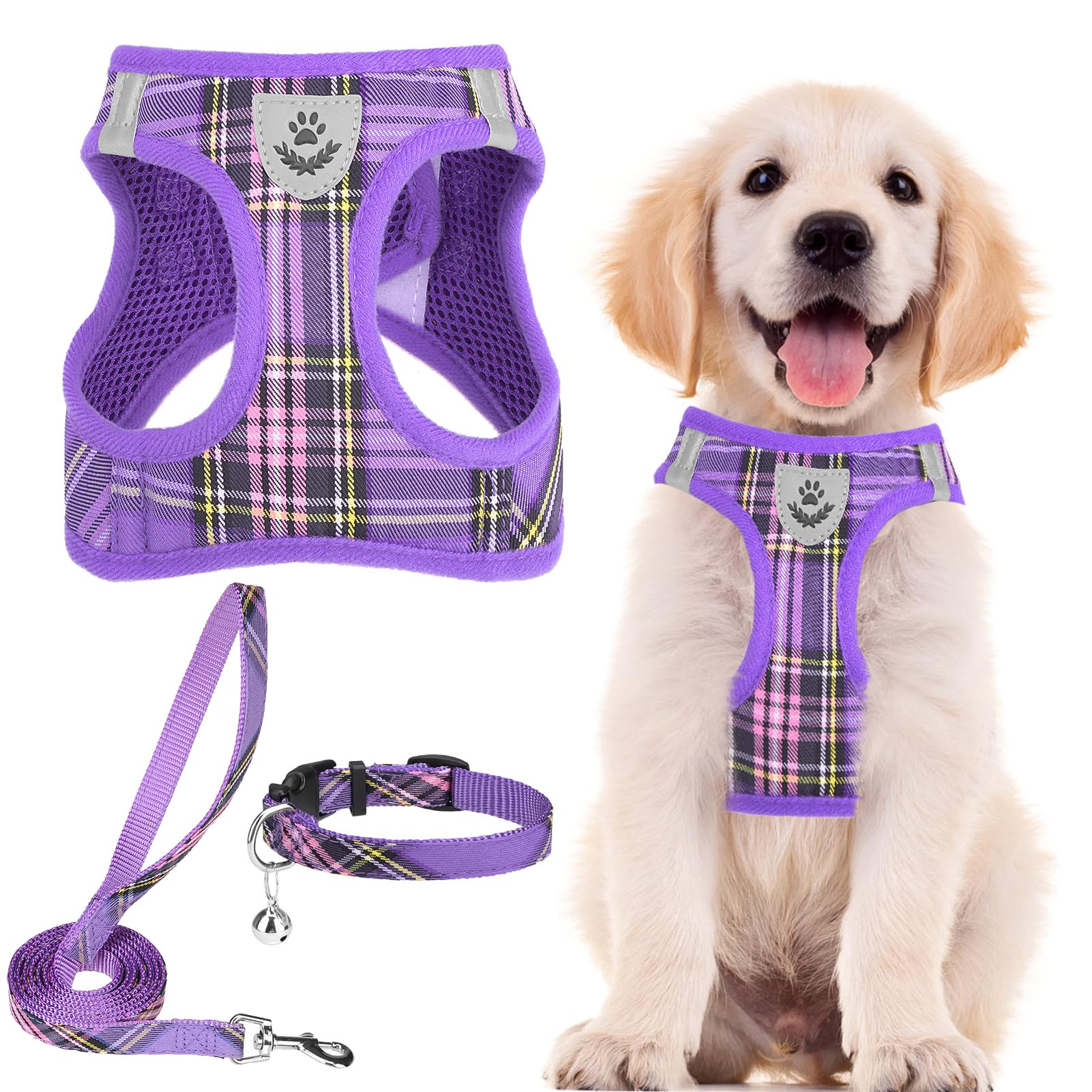 PUPTECK adjustable dog harness purple XL front view showing comfortable fit