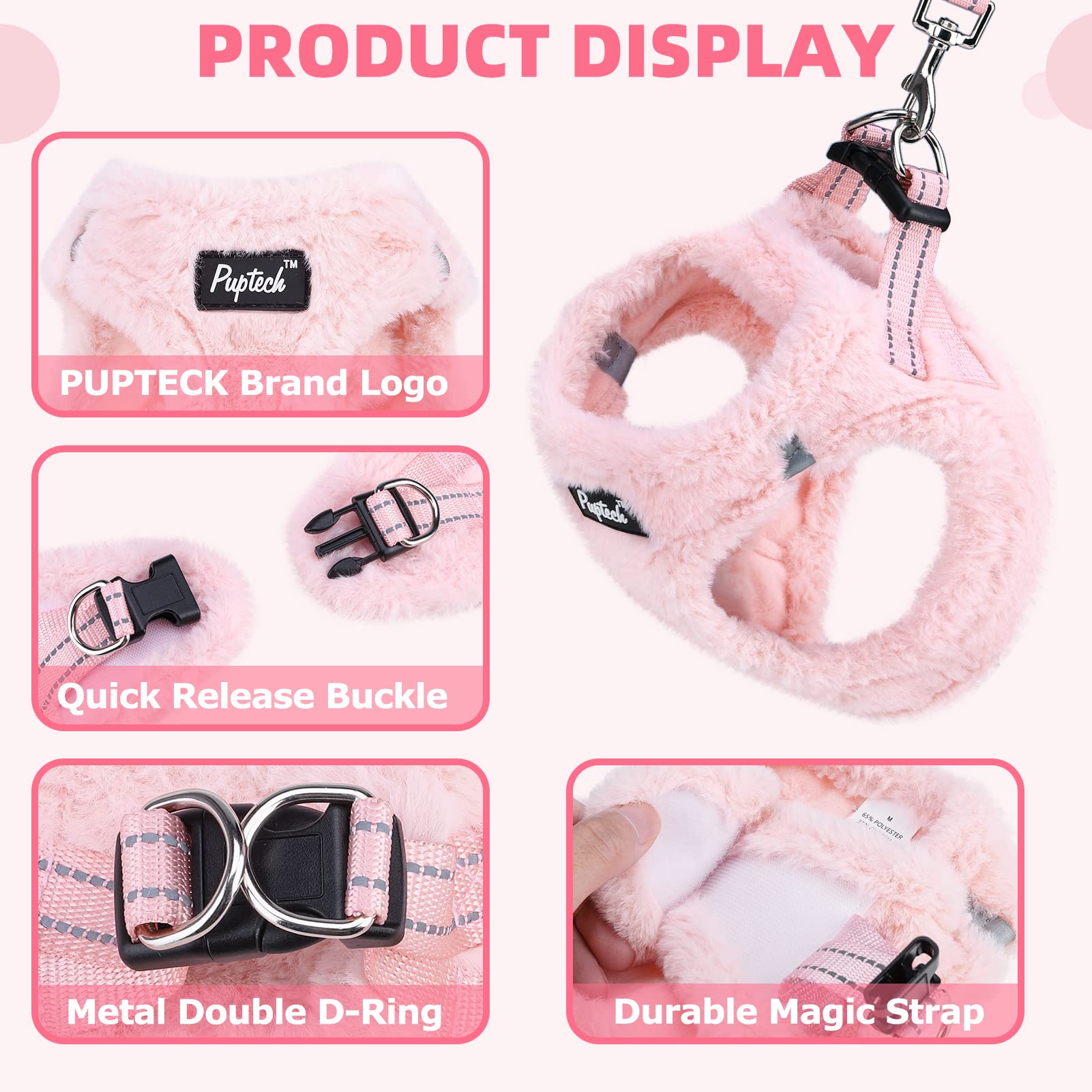 PUPTECK adjustable dog harness side view with reflective safety for night walks.
