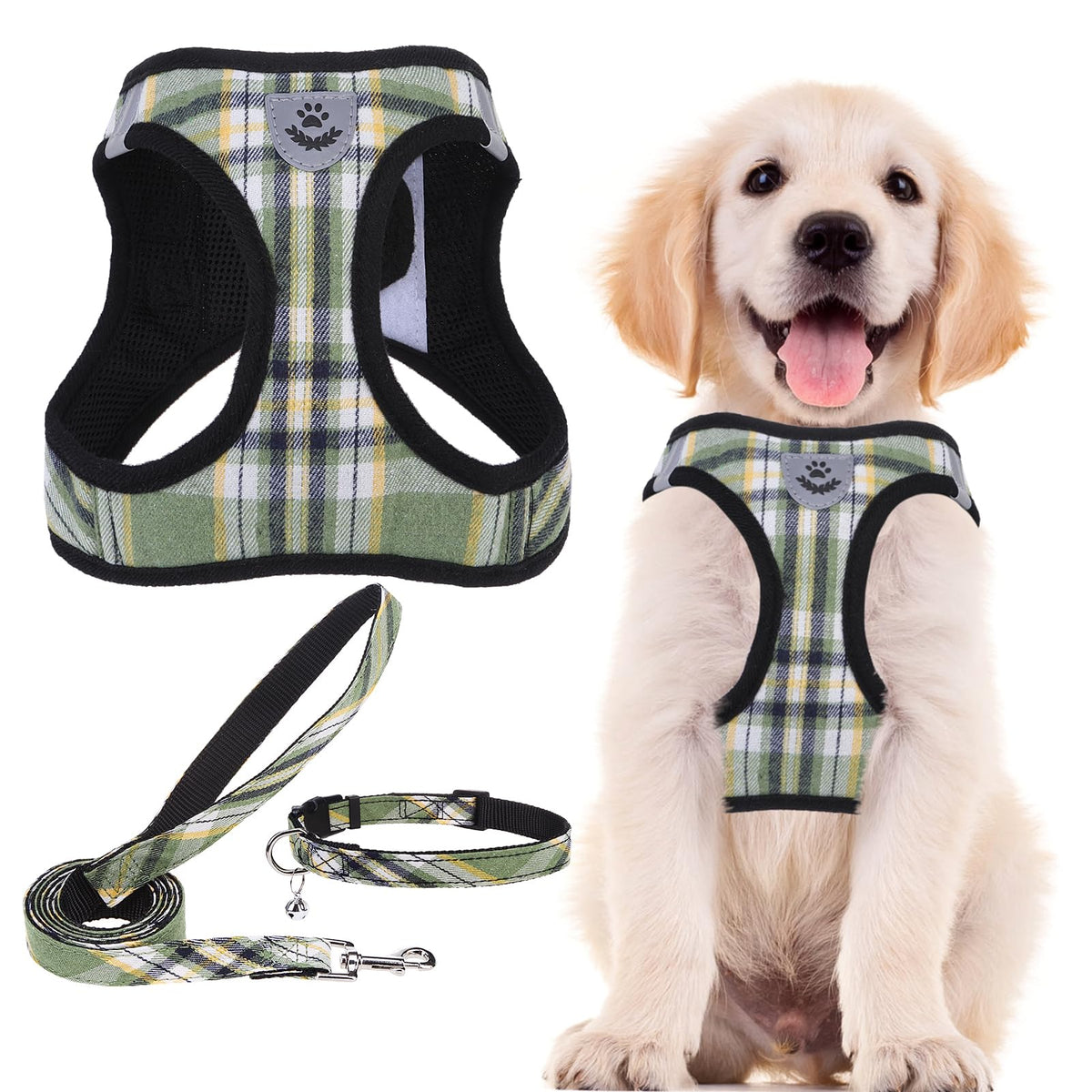 PUPTECK adjustable harness step-in no-pull grn-ylw shows easy wearing